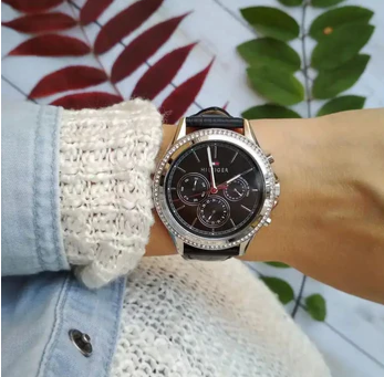 Tommy Hilfiger Ari Diamonds Black Dial Black Leather Strap - 1781981