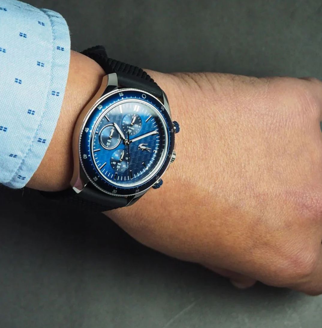 Lacoste Black Silicone Blue Dial Chronograph strap Men's Watch 2011252 - Authentic