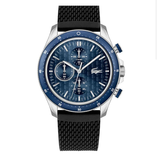 Lacoste Black Silicone Blue Dial Chronograph strap Men's Watch 2011252 - Authentic