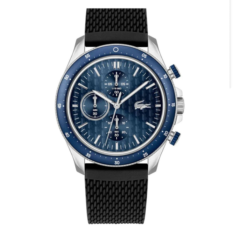 Lacoste Black Silicone Blue Dial Chronograph strap Men's Watch 2011252 - Authentic