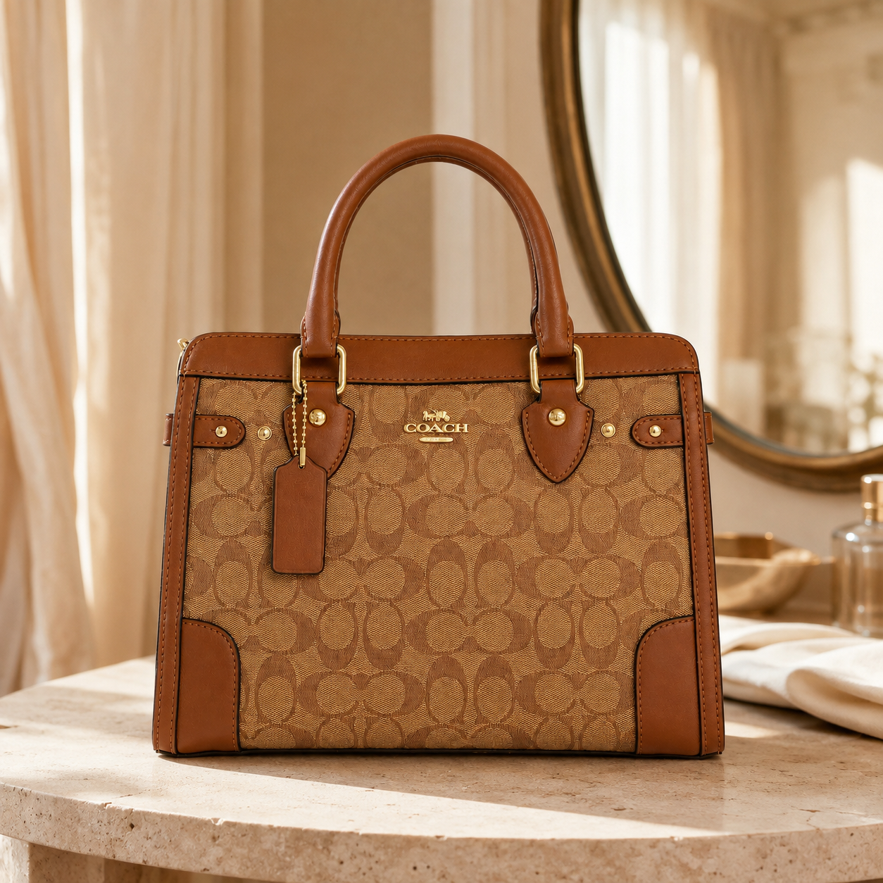Coach-Inspired Signature Canvas Structured Satchel