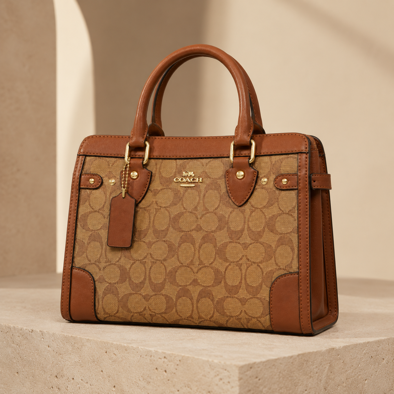 Coach-Inspired Signature Canvas Structured Satchel