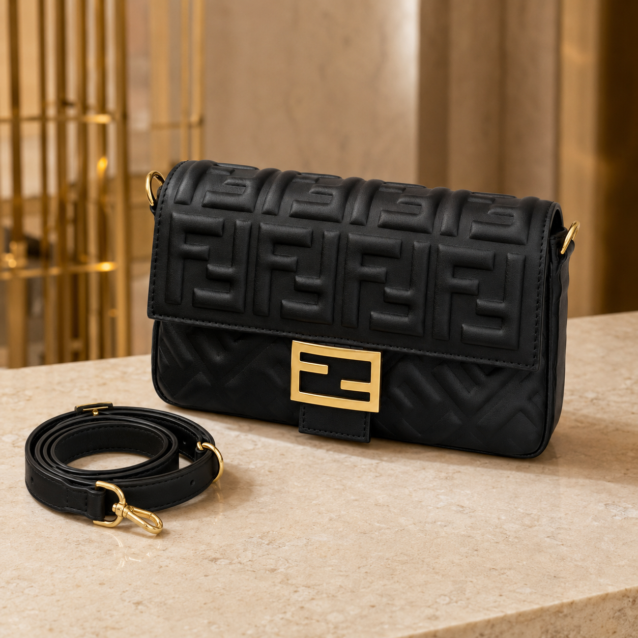 Fendi Baguette Black Leather Shoulder Bag